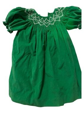 Mom & Me Corduroy Green Holiday Smocked Seed Pearl Embellished Dress 6 months